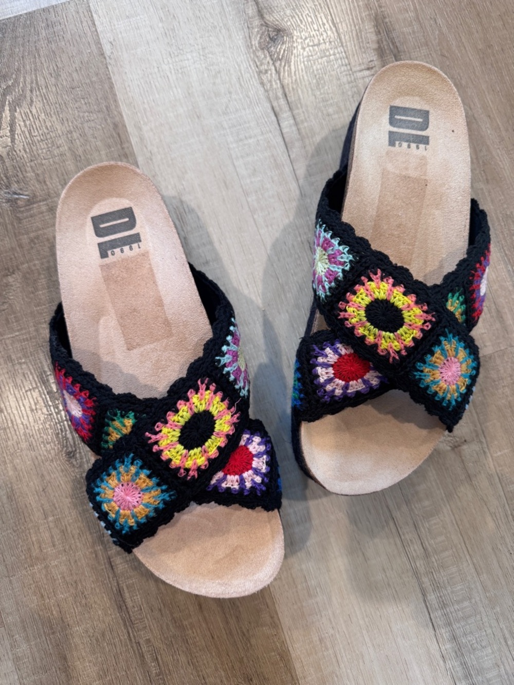 Dirty Laundry Womens Blk Crochet Platform Slide Sandals with Multicolor Accents - Picture 5 of 6